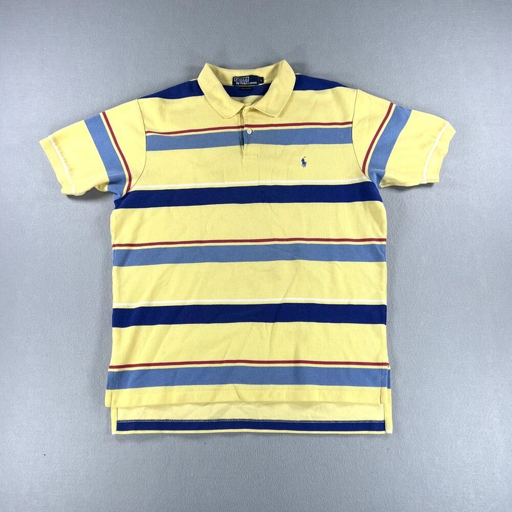 Vintage 90s Polo Ralph Lauren Yellow/Light Blue/Navy Striped Shirt Men Size L